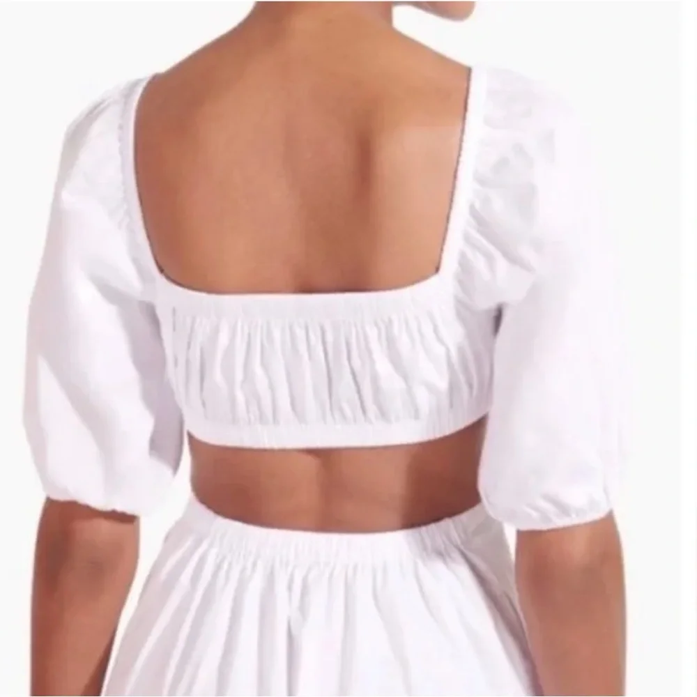 NWT Staud Carina Cut Out Puff Sleeves Midi Dress Size XL White Romantic Feminine - Picture 6 of 15